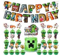 22 Pcs Game Theme Happy Birthday Decorations, Cute Party Decorations, Includes 1 “Happy Birthday” Banner, 1 Cake Toppers, and 20 Dessert Decorations.