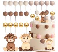 22 Pcs Highland Cow Cake Topper, Durable and Safe Farm Cake Toppers with 3D Foam Ball Cake Decoration, Girls Highland Cows Birthday Decorations for Cow Baby Shower Birthday Party Supplies