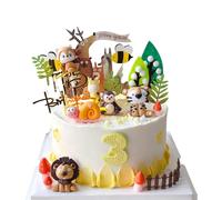 22 Pcs Jungle Safari Animal Cake Toppers, Jungle Animal Figurine Tree Leaves Cake Decoration, Woodland Animal Tiger Lion Giraffe Monkey Snail for Party Baby Shower Kids Birthday Supplies
