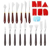 22 PCS Palette Spatula Set, Stainless Steel Palette Tools and Plastic Scrapers, Painting Pallet Spatulas with Wooden Handle for Oil Painting, Acrylic Color Mixing Texturing