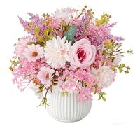 22 Pcs Pink Artificial Flowers Peony Hydrangea Faux Gypsophila Artificial Pink Rose Baby's Breath Bouquet Fake Plants Silk Flowers For Wedding Bridal Bouquets Party Centerpieces,Craft DIY Home Decor