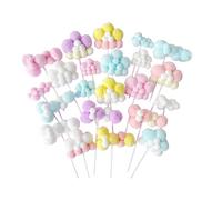 22 Pcs Plush Cloud Cupcake Toppers, 3D Colorful Pompom Soft Yarn Ball Cloud Dessert Picks Cake Decoration for Birthday Baby Shower Wedding (Mixed Clouds)