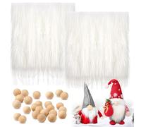 22 Pcs Pre-Cut Gnome Beard Faux Fur Fabric and Wooden Balls Set - Include 52x52cm White Fur Fabric Squares, 20 Pieces Wood Craft Balls for DIY Gnome Beard, Craft, Sewing Costume