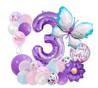 22-Piece Blue & Purple Butterfly, Flower & Number Balloon Set - Foil Party Decorations for Birthdays, Baby Showers, Themed Celebrations, Photo Backdrops and Family Events
