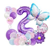 22-Piece Blue & Purple Butterfly, Flower & Number Balloon Set - Foil Party Decorations for Birthdays, Baby Showers, Themed Celebrations, Photo Backdrops and Family Events