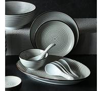 22 Piece Ceramic Dinnerware Set Elegant Stoneware Dinner Sets Include Dishes Plates and Bowls Set for 6 Unbreakable Dish Sets for Home Outdoor Picnic Party Use Dishwashe,A