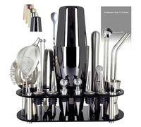 22-Piece Cocktail Shaker Set, 25/20oz Bartender Kit, Bartending Stainless Steel Bar Tools Sets for Drink Mixing, Boston Cocktail Shakers with Stand Recipes Booklet (Black-25-20oz)