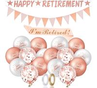22-Piece Farewell Decorations Kit, Featuring Retired Banner, Glitter Balloons, Sash, Cake Topper, Bunting Flags, Paper-Based Material, 3m Banner, Approx 50g Weight for Happy Retirement Celebration Sup