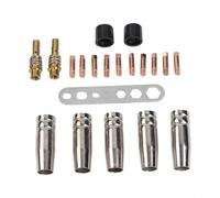 22-Piece MIG Welding Accessories Set for AK15 & MB-15 Torch - 0.6 mm Copper Power Nozzles, Conical Gas Nozzles, Holder Diffusers, Insulators & Wrench