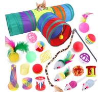 22-piece Pet Tee Tunnels Toy Combination Set Cat Teaser Stick Rainbow Tunnel Interactive Feather Toy, Fluffy, Rainbow Ball, Cat Bell Ball, etc