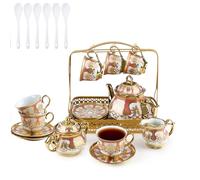22 Piece Porcelain Tea Sets Large, Ceramic Tea Cup and Saucer Set for 6 Person, 7.4 oz/220 ml Teacup, with 37 oz/1100ml Teapot, Luxury Afternoon Tea Set Coffee Service Set for Party, Wedding, Gift