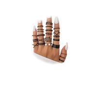 22 Pieces Statement Rings Set for Women Teen Girls Black Hollow Beads Butterfly Heart Midi Rings Party Prom Trendy Jewelry Gift, Metal, Alloy