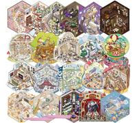 22 Set DIY 3D House Stickers with 2 Tweezers for Teens Adult Therapy Relief Stress Pass The Time,3D DIY Sticker Scene Reusable Make Your Own Miniature Shop Magic Study Room ect