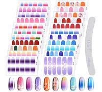 22 Sheets Full Wraps Nail Polish Stickers with Nail File, EBANKU Pure Color Shine Flower Self-Adhesive Nail Art Decals Strips Manicure Kits Nail Art Designs for Women Girls