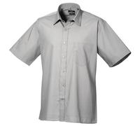 (22, Silver) Premier Mens Short Sleeve Formal Poplin Plain Work Shirt