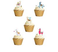 22 Stand Up Cute Colourful Llama Themed Edible Wafer paper Cake Toppers Decorations