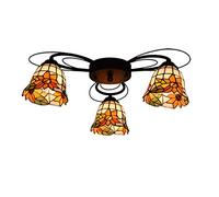 22" Tiffany Ceiling Pendant Light Fixture - 3-Head Sunflower Chandelier - Stained Glass Multi-Head Lamp for Living Room Dining Room Bedroom - Elegant Ceiling Light