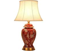 22" Vintage Ceramic Chinoiserie Table Lamp with Floral Birds Design, Classic Bedside Nightstand Lamp with Linen Shade for Bedroom, Living Room, Office