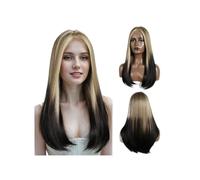 22" Wear and Go Glueless Wigs Synthetic Lace Front Wig Straight Hair for Women Adds Volume(Ombre Blonde Black)