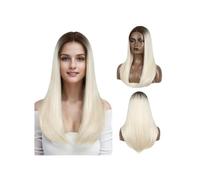 22" Wear and Go Glueless Wigs Synthetic Lace Front Wig Straight Hair for Women Adds Volume(Ombre Light Blonde)