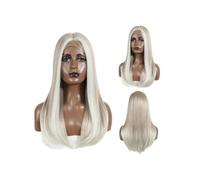 22" Wear and Go Glueless Wigs Synthetic Lace Front Wig Straight Hair for Women Adds Volume(Platinum Blonde)
