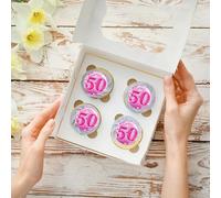22 x Precut 50th Happy Birthday Pink Cupcake Topper | Edible Wafer Paper, Cake Decoration