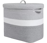 22"x14"x18" Rectangular Extra Large Storage Basket With Lid, Large Cotton Rope Storage Basket, Woven Laundry Hamper, Cloth Storage Bin, for Clothes Towels Blankets in Living Room, Dual Grey