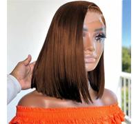 220% Density Chocolate Brown Bone Straight Short Bob Wigs Human Hair Lace Closure Wigs Pre Plucked