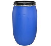 220 Litre Plastic Blue Open Barrel with Lid & Ring UN Approved Food Grade Shipping Container Drum - 220L