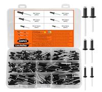220 Pcs Black Aluminum Large Flange Blind Rivets Assortment Kit | Pop fasteners in 3.2mm, 4mm, 5mm sizes. M3.2/M4/M5 lengths from 8mm to 16mm. For metal, furniture, car and DIY rails.