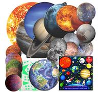 220 Pcs Glow in The Dark Planets and Stars, Bright Solar System Wall Stickers, All Glowing 20 Planets Dwarf Exoplanets Pluto Moon Sun 186 Stars, 12 Shooting Stars, Bonus Glowing Santa on The Moon