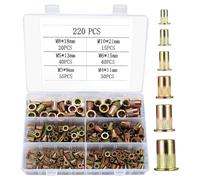 220 Pcs Rivet Nuts, Zinc Plated Carbon Steel Flat Head Threaded Insert Nutsert, M3 M4 M5 M6 M8 M10 Threaded Insert Rivet Nuts Assortment Set