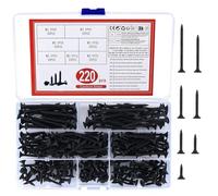 220 Pcs Self Tapping Wood Screws, M3.5 Black Flat Cross Head Self Drilling Drywall Machine Screws Assortment Kit for Drywall, Furniture, Wood Screw - 16mm/20mm/25mm/30mm/35mm/40mm/50mm