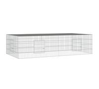 vidaXL 2-Panel Rabbit Cage Small Animal Habitat Rabbit Enclosure Hutch Playpen Animal Cage Pet Fence with Door 220x110x55 cm Galvanised Iron