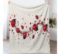 220 x 240 cm Printed Super Soft Flannel Throw Blanket, Minimalist Modern Thick Warm Cozy Throw Blanket For Bed Living Room Sofa Couch, Paint Ladybug Lightweight Fluffy Durable Bed Blankets, Red Black
