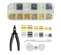 2200 Pieces of Crimp Hose with 1 Storage Box, 1 Pair of Pliers, 1 Tweezers and 5 Meters of Elastic Cord, (Gold, Silver, Kc-Gold, Black).