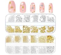 2200Pcs Gold and Silver Star Pearls Gold Nail Charms,Star Nail Charms And Studs,Sparkle Metal For Acrylic Stars Nails Rivet Studs, 3D Self-Adhesive Silver Nails Decals For Women Y2k Decor