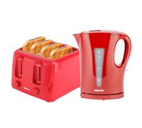 Geepas Kettle And Toaster Set 2200W 1.7L 4-Slice Fast Boil 6 Browning Levels In Red Red