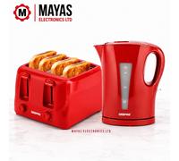 Geepas Kettle And Toaster Set 2200W 1.7L 4-Slice Fast Boil 6 Browning Levels In Red Red
