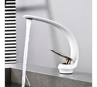 22012 Arched Moon Faucet - Creative Bathroom Sink Mixer Hotel Quality Bubble Flow Ceramic Valve Water-Saving Design Elegant White & Gold Finish