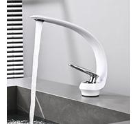 22012 Arched Moon Faucet Creative Bathroom Sink Mixer Hotel Water-Saving Tap with Bubble Flow Ceramic Valve Core Elegant White & Silver Finish