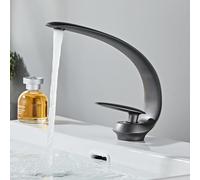 22012 Creative Arched Moon Faucet Stylish Bathroom Sink Mixer Tap Water-Saving Hotel Basin Mixer Ceramic Valve Core Gray Color Bubble Flow Design
