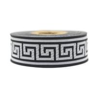 22062 10 m 22 mm Silver Black Woven Jacquard Ribbon with Greek Key Pattern Rolls Tape Tape Embroidered Fabric Craft Clothing Haberdashery Leisure Creative Decoration Sewing Medieval