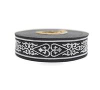 22068 10 m 22 mm Silver Black Woven Jacquard Ribbon Celtic Heart Pattern Rolls Ribbon Ribbon Embroidered Fabric Craft Clothing Haberdashery Leisure Creative Decoration Sewing Medieval