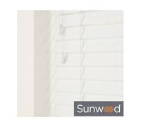 B&Q Faux Wood Venetian Blinds Ultra White 50mm Fine Grain With Strings 220cm W x 120cm Drop