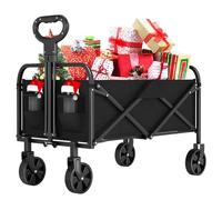220L Foldable Garden and Camping Trolley Sturdy and Portable - All-Terrain Wheels Steel Frame and 600D Oxford Fabric Large Capacity 170kg/380lbs For the Beach, Shopping and Sporting Events - Black