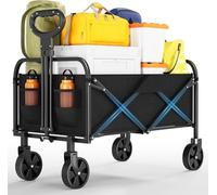 220L Folding Festival Trolley on Wheels, Portable Camping Cart with Drink Holders & Adjustable Handle, 172kg (380LBS) Capacity Shopping Trolley, Folding Wagon, for Beach Outdoor Shopping Camping