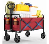 220L Folding Wagon Cart, 380lbs Heavy Duty Outdoor Trolley, Red