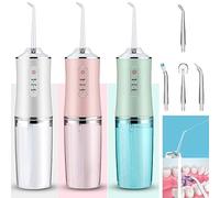 220ml Electric Oral Irrigator Cordless,USB Rechargeable Dental Water Flosser with 4 Nozzles and 3 Pressure Modes,Teeth Cleaning and Whitening 4 Jet Tip IPX7 Waterproof Teeth Cleaner (Green)