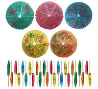 220Pcs Assorted Bamboo Wooden Cocktail Umbrella Picks - 3.9in (10cm) Colorful Parasol Toothpicks for Tropical Drinks, Cupcake Toppers, Tiki Bars, Pool Parties, Luaus, and Summer Events - by Mobi Lock